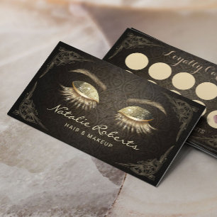 Lashes Makeup Artist Vintage Damask Salon Loyalty Card
