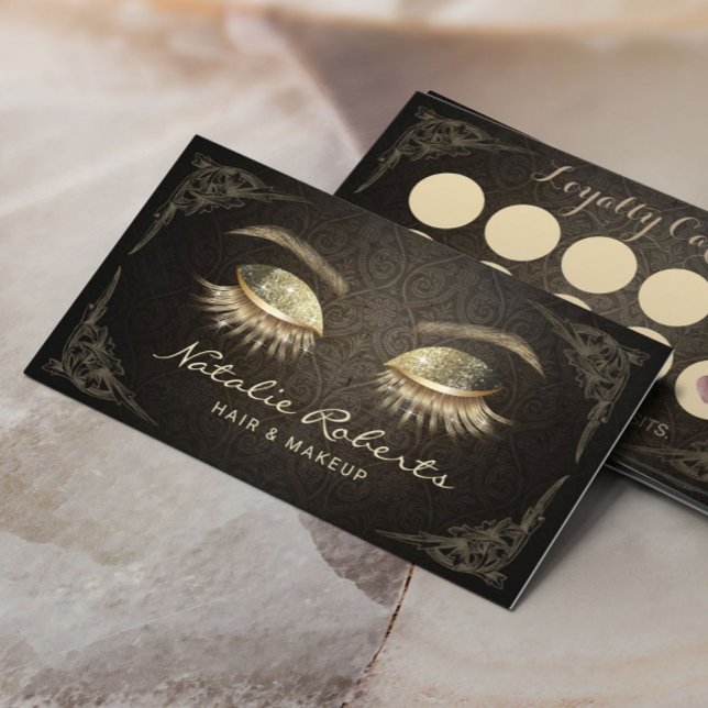 Lashes Makeup Artist Vintage Damask Salon Loyalty Card (Creator Uploaded)