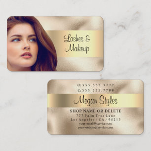 Lashes & Makeup Black Text Your Photo Gold on Gold Business Card