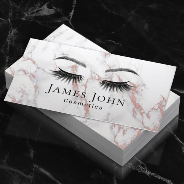 Lashes Makeup Closed Eyes Salon Rose Gold Marble Business Card (Creator Uploaded)