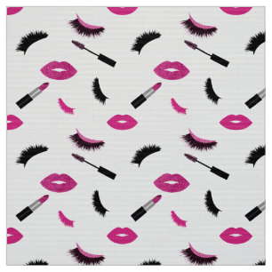 Lashes,mascara and lipstick with pink glitter fabric