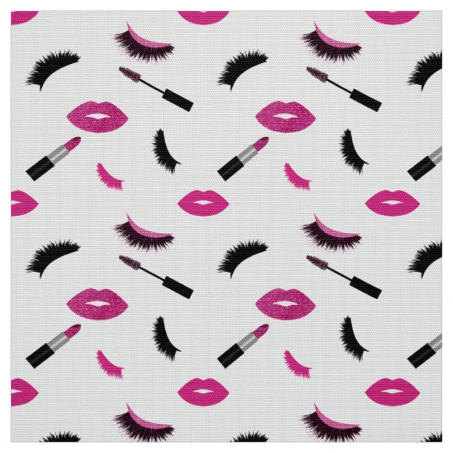 Lashes,mascara and lipstick with pink glitter fabric (Swatch)