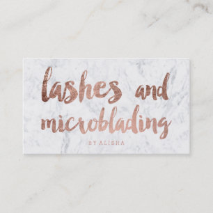 Lashes microblading faux rose gold script marble business card