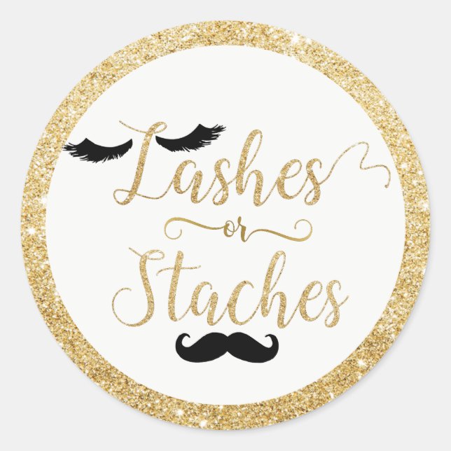 Lashes or Staches Baby Shower Gender Reveal Favour Classic Round Sticker (Front)