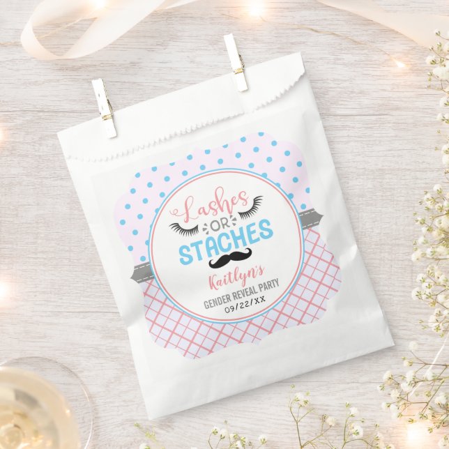 "Lashes Or Staches" Modern Gender Reveal Party Favour Bags (Clipped)