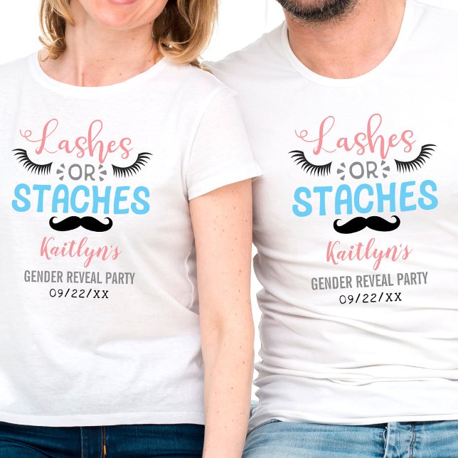 "Lashes Or Staches" Modern Gender Reveal Party T-Shirt (Creator Uploaded)