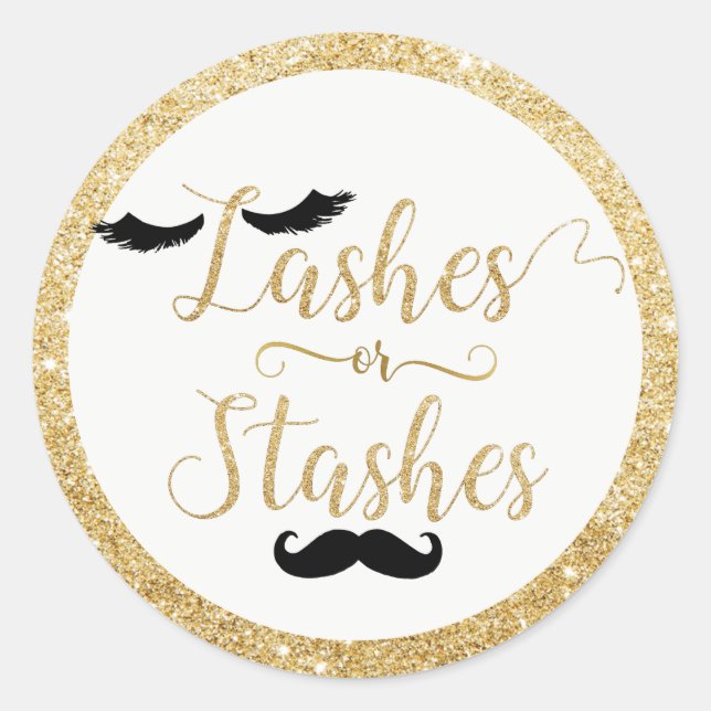 Lashes or Stashes Baby Shower Gender Reveal Favour Classic Round Sticker (Front)