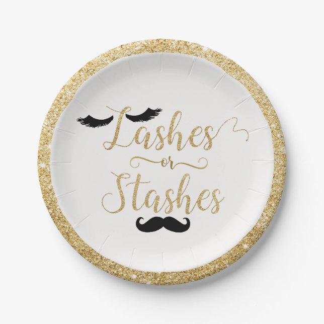 Lashes or Stashes Gender Reveal Baby Shower Paper Plate (Front)