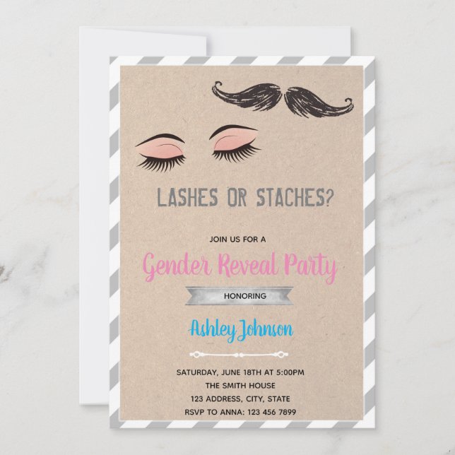 Lashes or states gender reveal invitation (Front)