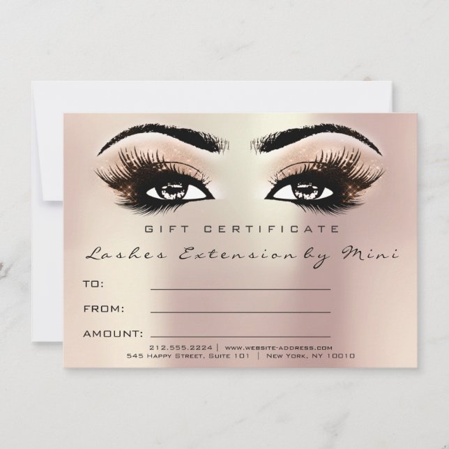 Lashes Pink Rose Blush Makeup Certificate Gift (Front)