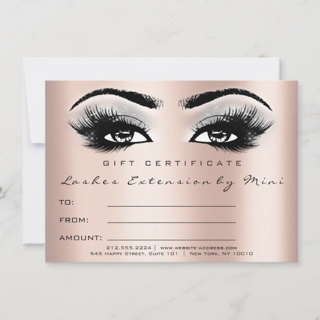 Lashes Pink Rose Grey Makeup Certificate Gift (Front)