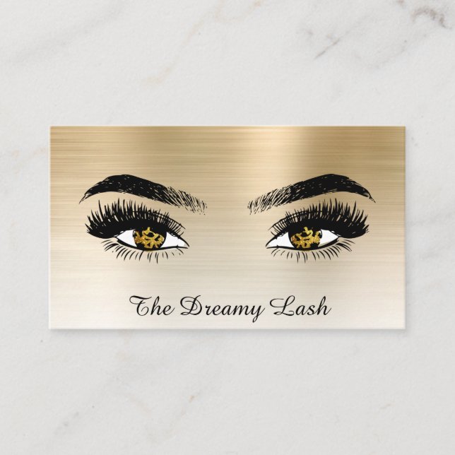 *~* Lashes QR Brows Extensions Gold Glitter Business Card (Front)