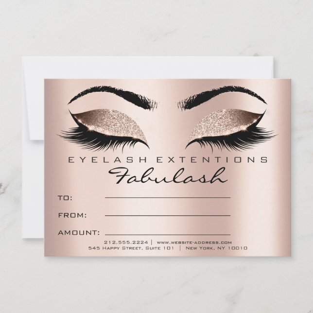 Lashes Rose Gold Pink Makeup Certificate Gift SPA (Front)