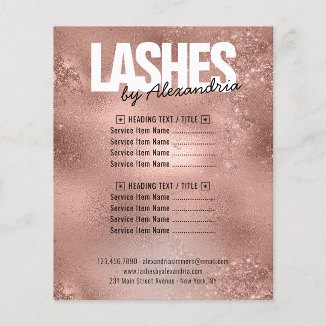 Lashes Rose Gold Sparkle Glitter Beauty Services Flyer (Front)