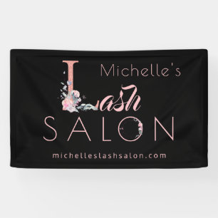 Lashes salon your name floral glitter pink black banner
