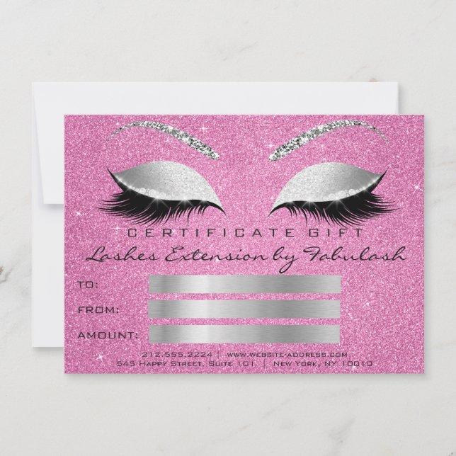 Lashes Silver Pink Makeup Artist Certificate Gift (Front)