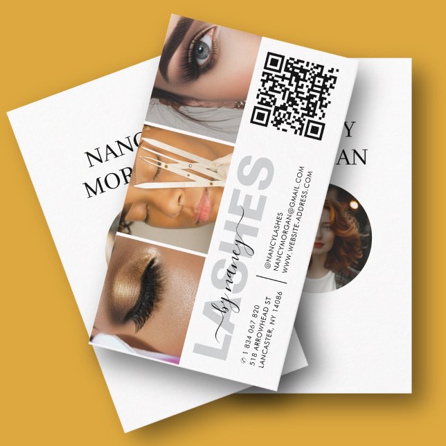 Lashes Typography 3 Photo Collage QR Code Business Card (Creator Uploaded)