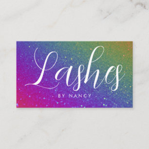 Lashes Typography Rainbow Glitter Business Card