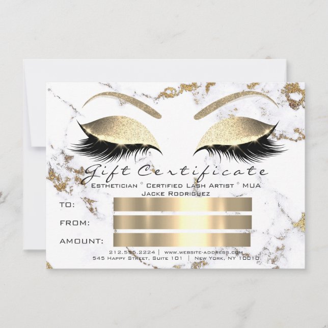 Lashes White Gold Marble Makeup Certificate Gift1 Invitation (Front)