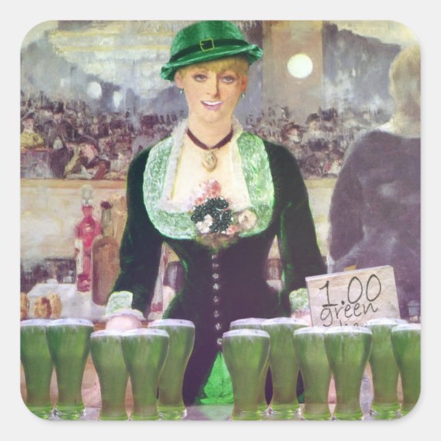 Lass Bartender St. Patrick's Day Square Sticker (Front)