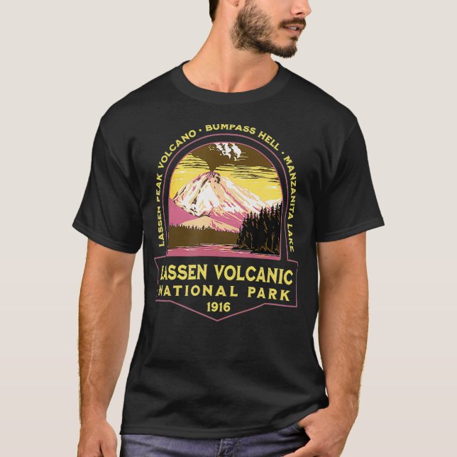 Lassen Volcanic National Park California Retro Hik T-Shirt (Front)