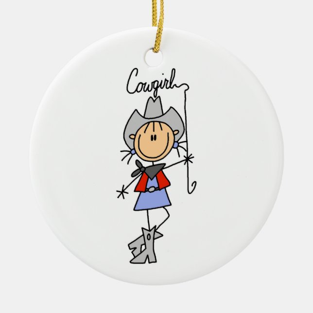Lasso Cowgirl T-shirts and Gifts Ceramic Tree Decoration (Front)