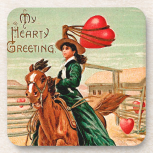 Lasso my heart Vintage Valentine Coaster