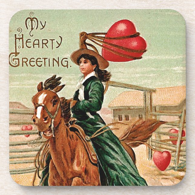 Lasso my heart Vintage Valentine Coaster (Front)