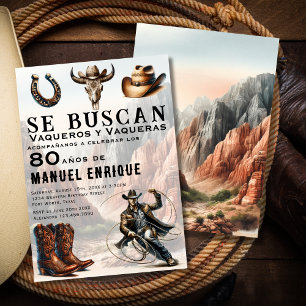 Lasso Vaquero Spanish Western Cowboy 80th Birthday Invitation