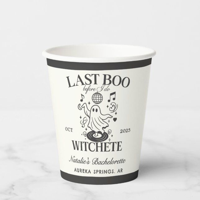 Last Boo Before I Do Bachelorette Halloween Party Paper Cups (Front)