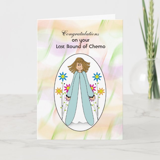 Last Chemo Treatment, Girl Flowers Congratulations Card (Front)