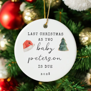 Last Christmas As Two Baby Announcement Ceramic Tree Decoration