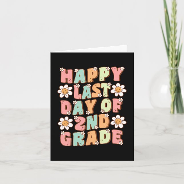 Last Day Of 2nd Grade Cute Groovy Second Grade Tea Card (Front)