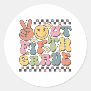 Last Day Of 5th Grade Groovy Peace Out Fifth Grade Classic Round Sticker
