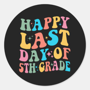 Last Day Of 5th Grade Last Day Of School Groovy Classic Round Sticker