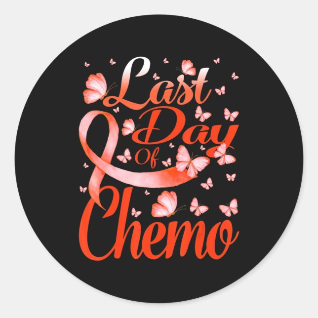 Last Day Of Chemo Leukaemia Awareness Butterfly  Classic Round Sticker (Front)