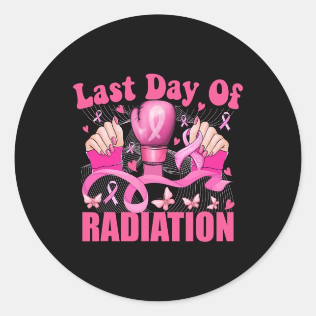 Last Day Of Radiation Boxing Gloves Breast Cancer  Classic Round Sticker (Front)