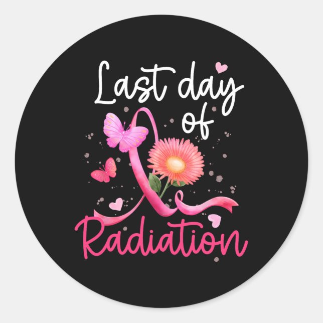 Last Day Of Radiation Floral Heart Breast Cancer S Classic Round Sticker (Front)