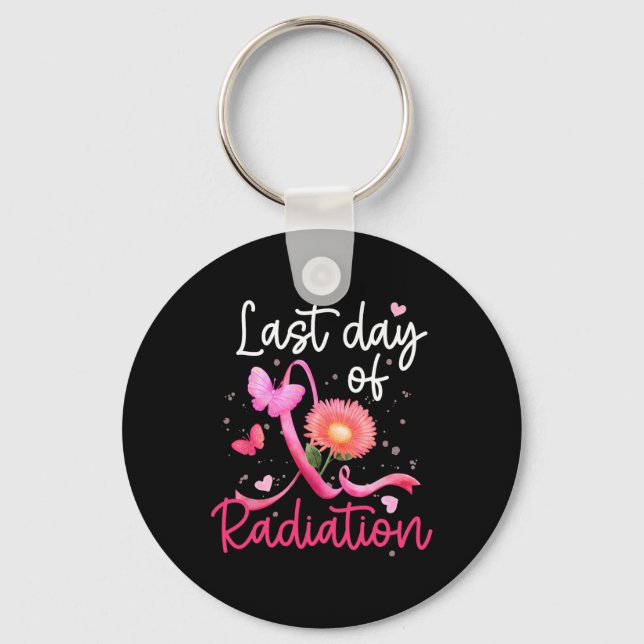 Last Day Of Radiation Floral Heart Breast Cancer S Key Ring (Front)