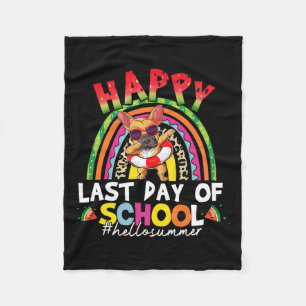 Last Day Of School French Bulldog Summer Graduatio Fleece Blanket