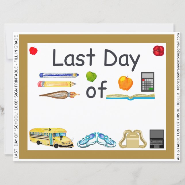 Last Day of School Parent Child 10x8 Sign Paper (Front)