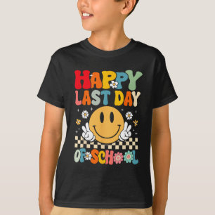 Last Day Of School Smile Groovy Face Teacher Summe T-Shirt