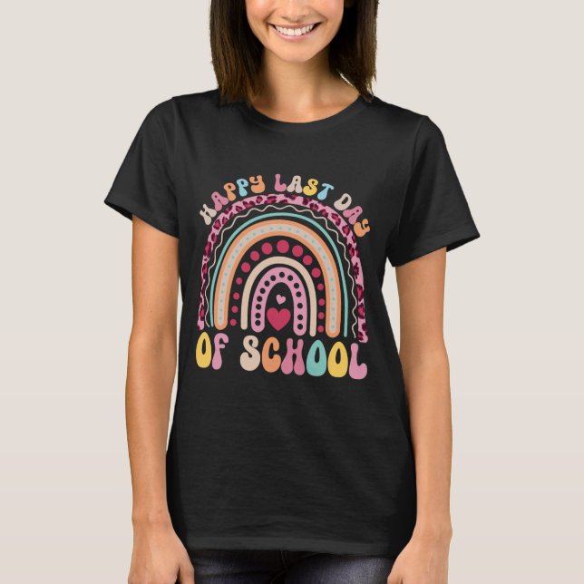 Last Day Of School Teacher Student Leopard Rainbow T-Shirt (Front)