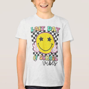 Last Day Of School Vibes Groovy Graduation Kids Bo Tri-Blend Shirt
