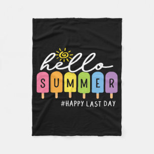 Last Day Teacher Kids Graduate Hello Summer Ice Cr Fleece Blanket