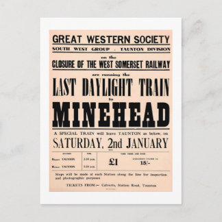 Last daylight train to Minehead UK Postcard