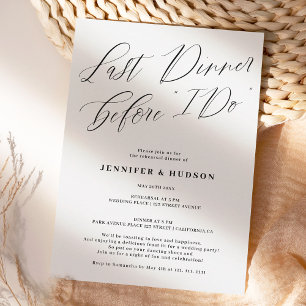 Last dinner black white wedding rehearsal dinner invitation