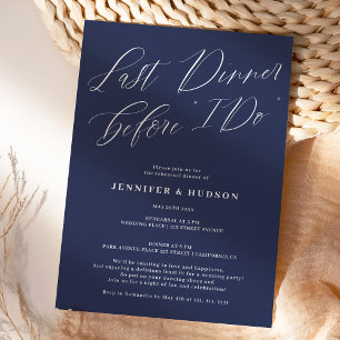 Last dinner navy blue wedding rehearsal dinner invitation