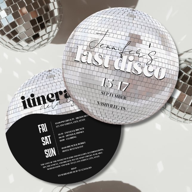 Last Disco 70s Bachelorette Weekend Itinerary Invitation (Last Disco 70s Bachelorette Weekend Itinerary Details Invitation)