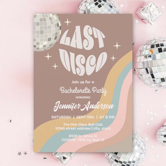 Last Disco 70s Retro Groovy Bachelorette Party Invitation (Creator Uploaded)